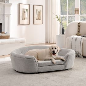 OVERSIZED Size Oval Semi-Enclosed Dog Sofa - Durable Linen Material, Button-Tufted Backrest, High-Center Low-Sides Support & Plush Comfort-Beige