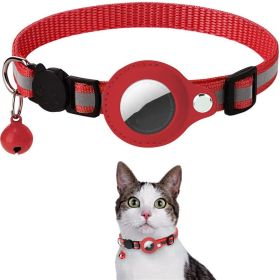Reflective Collar Waterproof Holder Case For Airtag Air Tag Airtags Protective Cover Cat Dog Kitten Puppy Nylon Collar (Option: Red)