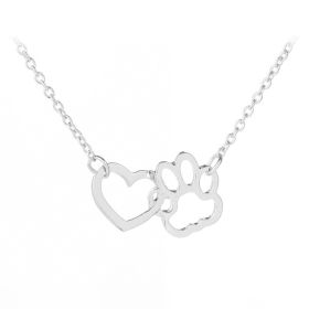 European And American Fashion Love Dog Paw Stitching Pendant Necklace (Color: Silver)