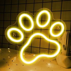 1Pc Dog Paw Print Neon Sign,LED Paw Print Neon Signs for Wall Decoration, USB Powered Dog Neon Lights with Dimmer Switch for Children's Bedroom (Color: Yellow)