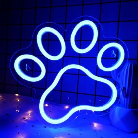 1Pc Dog Paw Print Neon Sign,LED Paw Print Neon Signs for Wall Decoration, USB Powered Dog Neon Lights with Dimmer Switch for Children's Bedroom (Color: Blue)