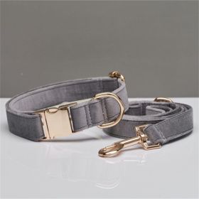Multiple Colour Velvet Personalise Dog Collar Leash Set With Bow (Option: Grey set-L)