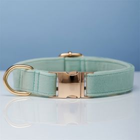 Multiple Colour Velvet Personalise Dog Collar Leash Set With Bow (Option: Cyan-L)